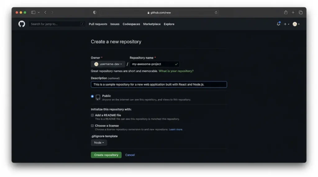 Github New Repository Screenshot