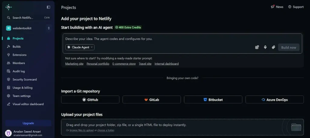 Netlify Dashboard Screenshot